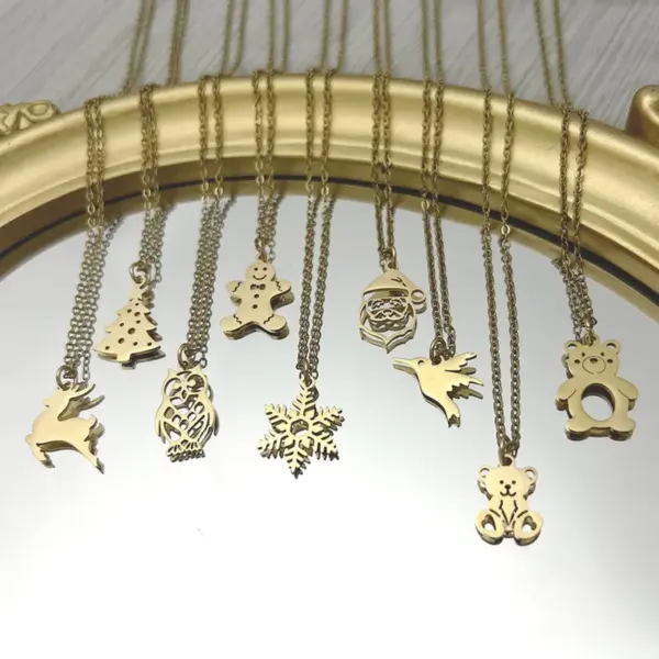 Wholesale Jewelry Simple Style Christmas Tree Santa Claus Gingerbread Titanium Steel Plating Hollow Out Pendant Necklace