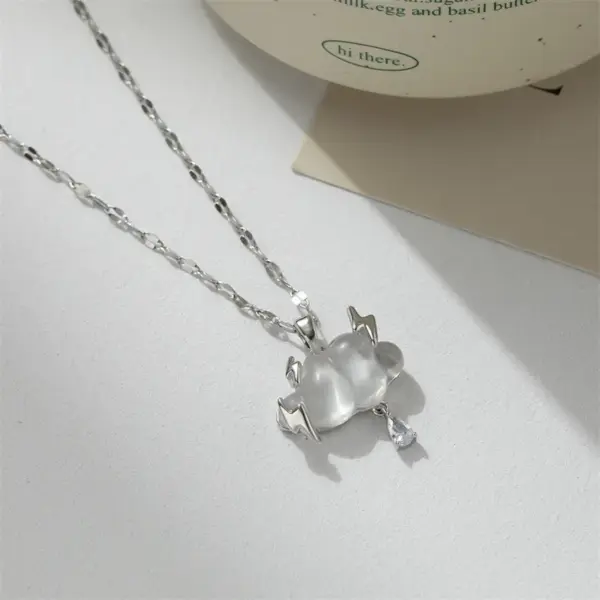 Wholesale Titanium Steel Simple Style Plating Inlay Clouds Lightning Zircon Pendant Necklace