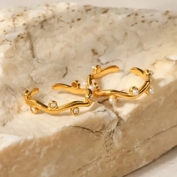 Wholesale PVD Coated Real Gold Plated Geometric 316 Stainless Steel Retro Waterproof Non Tarnish Open Ring