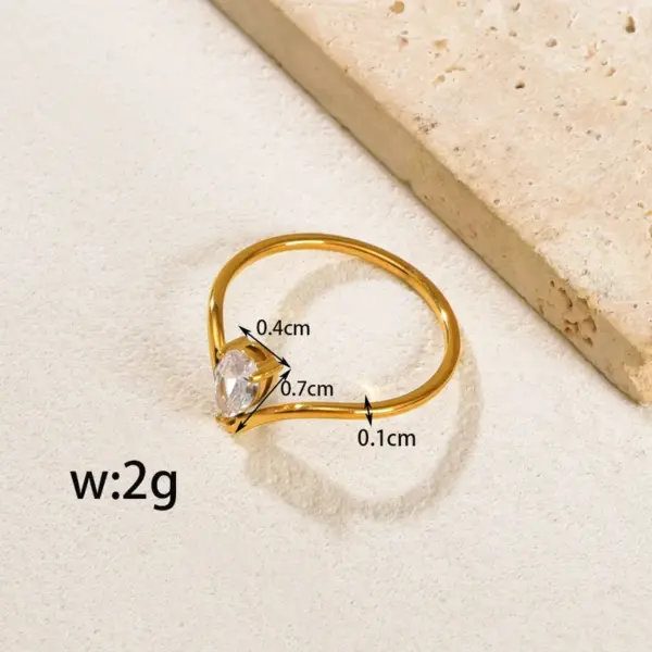 Wholesale 304 Stainless Steel Water Droplets PVD Coated Zircon 18K Real Gold Plated Simple Style Classic Style Waterproof Non Tarnish Inlay Gold Rings