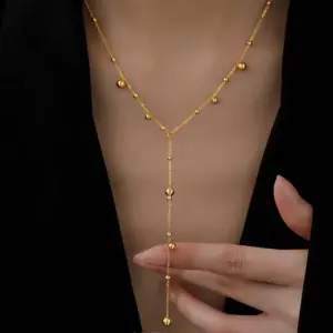 18K Gold Plated 304 Stainless Steel PVD Coated Solid Color Plating Cable Chain Y-Necklace Lariat Necklace