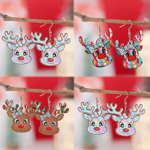 Wholesale Christmas Western Style Y2K Reindeer Wooden Double-Sided Earrings
