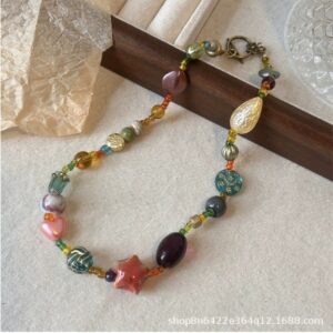 Colorful geometric beaded necklace