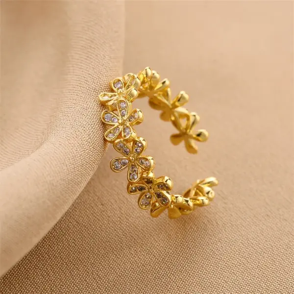 Fashion Flower Copper Plating Zircon Open Ring 1 Piece