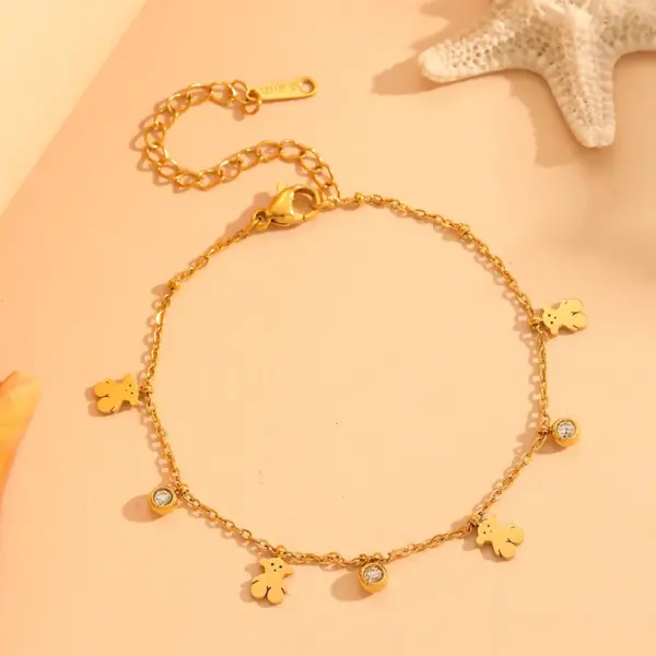 Wholesale 304 Stainless Steel Round Water Droplets Eye PVD Coated Rhinestones Shell 18K Real Gold Plated Cute Sweet Waterproof Non Tarnish Inlay Gold Bracelets Necklace