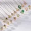 Wholesale Fashion Titanium Steel Necklace For Women Simple Design Zircon Flower Rotating Pendant Bowknot Original Design Jewelry Accessory