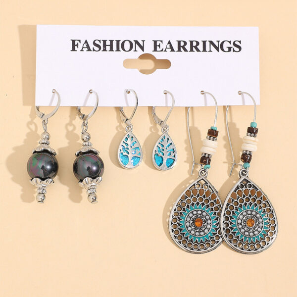 Wholesale Cross-border Bohemian drop-shaped 3 pairs of combination earrings ethnic style retro Pearl tree of life earrings