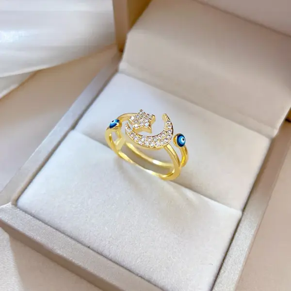 Wholesale Fashion Star Moon Brass Plating Zircon Open Ring