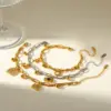 Wholesale 18K Gold Plated 304 Stainless Steel Vacuum Electroplating (In Furnace) Zircon Geometric Star Mixed Color (Jewelry Metal Contrast Color) Oil Drop Side Chain Cable Chain/Cross Chain/O Chain Bracelet For Women