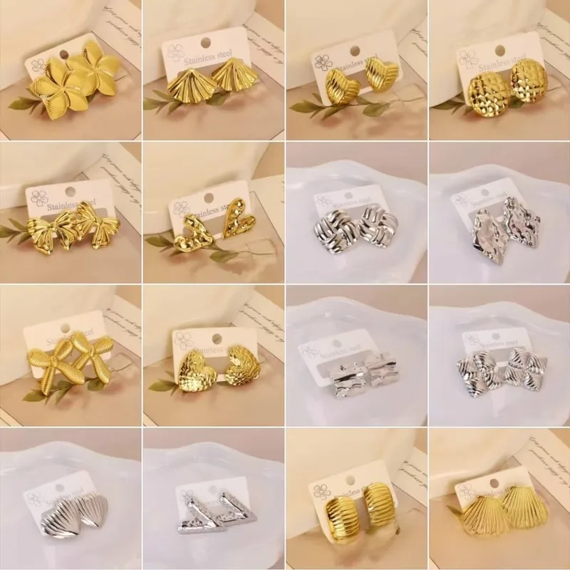 Wholesale Trendy Geometric Irregular Stainless Steel Matte Surface Oil Press Punk Style Earrings Luxury Feminine Lotus Flower Jewelry