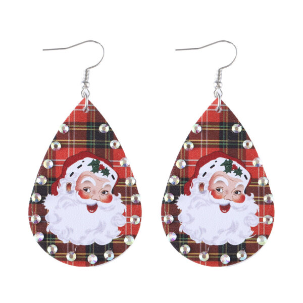 Wholesale Christmas Santa Claus Checkered Rhinestone Pendant Earrings