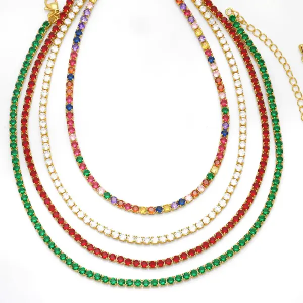 Wholesale Fashion Multicolor Colorful Copper Plating Inlay Zircon Necklace