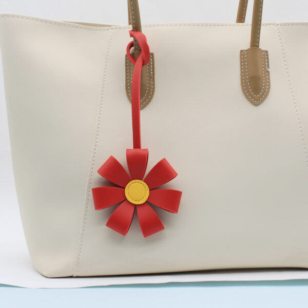 Wholesale Premium PU leather 3D multi-petal flower bag charm keychain ornament