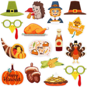 Wholesale Xiaotian Thanksgiving Embroidery Cloth Sticker Autumn Harvest Pumpkin Food Theme Patch Sticker Computer Embroidery Label Corn