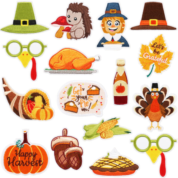 oly-68c16f43859a23535fcd77b66cac13b1 Wholesale Xiaotian Thanksgiving Embroidery Cloth Sticker Autumn Harvest Pumpkin Food Theme Patch Sticker Computer Embroidery Label Corn
