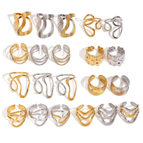 PVD Coated Real Gold Plated Geometric 304 Stainless Steel IG Style Elegant Retro Waterproof Non Tarnish Open Rings