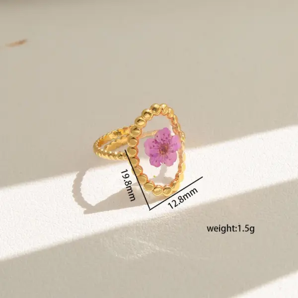 Wholesale Titanium Steel Simple Eternal Flower Ring For Women, Minimalist Design, 304 Stainless Steel, Vacuum Electroplating (In Furnace), Heart-Shaped Flower Asymmetric Adjustable Ring