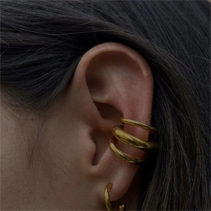 Wholesale PVD Coated Real Gold Plated 18K Gold C Shape Geometric 304 Stainless Steel IG Style Simple Style Waterproof Non Tarnish Ear Cus