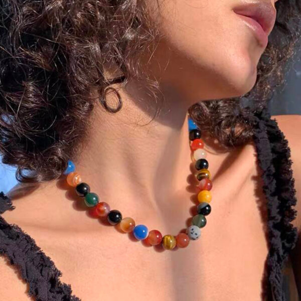 Wholesale Star with sweet cool romantic universe planet niche colorful agate stone beaded necklace holiday clavicle chain jewelry