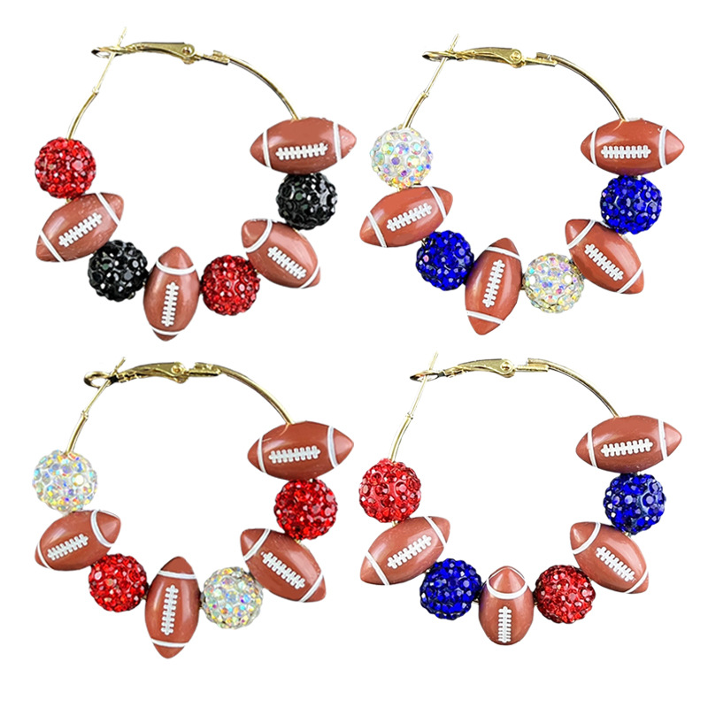 Wholesale Women's Diamond Hoop Sparkling Cheerleading Srts Football Game Earrings
