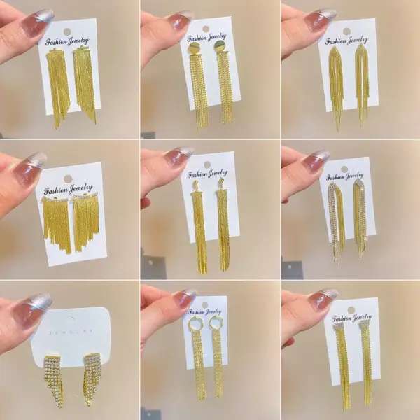 Fashion Geometric Copper Drop Earrings Tassel Zircon Copper Earrings