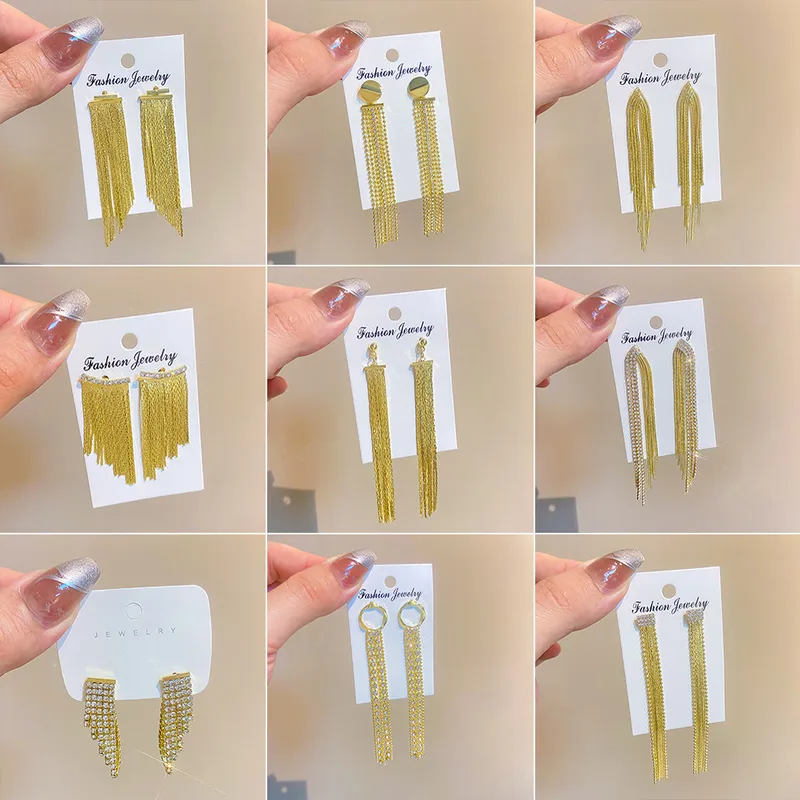 Wholesale Fashion Geometric Copper op Earrings Tassel Zircon Copper Earrings