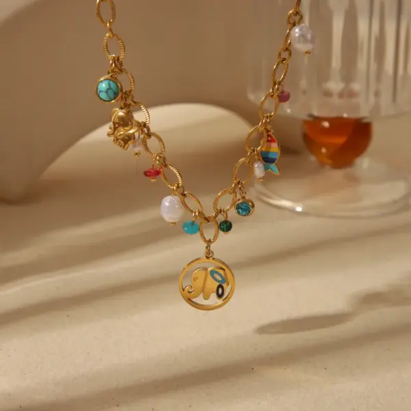 Wholesale Ion Plating (IP) 18K Gold Plated Elephant Flower Boots 304 Stainless Steel Basic Bohemian Pendant Necklace
