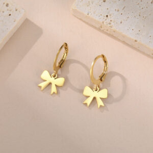 Wholesale Cute Small Bow Hanging Earrings Women's Girls Stainless Steel Bow Tie Hoop Earrings Sweet Jewelry Birthday Gift