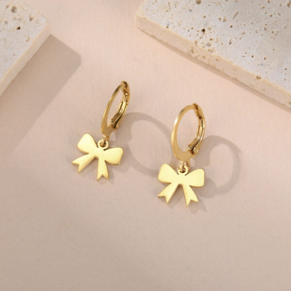 Wholesale Cute Small Bow Hanging Earrings Women's Girls Stainless Steel Bow Tie Hoop Earrings Sweet Jewelry Birthday Gift