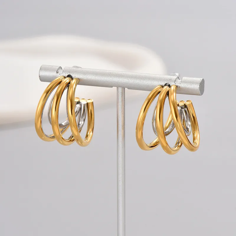 Wholesale 304 Stainless Steel Multicolor PVD Coated 18K Gold Plated 18K Gold Simple Style Classic Style Waterproof Non Tarnish Layered Plating Gold Si