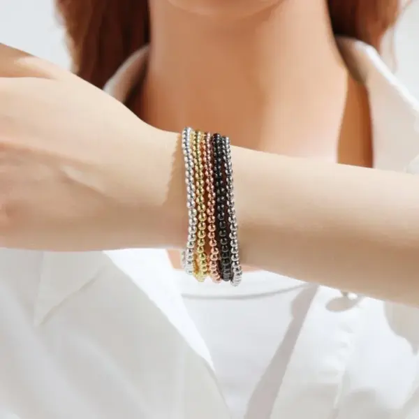 Wholesale Copper Round Hip-Hop Simple Style Gold Bead Necklace Gold Bracelets