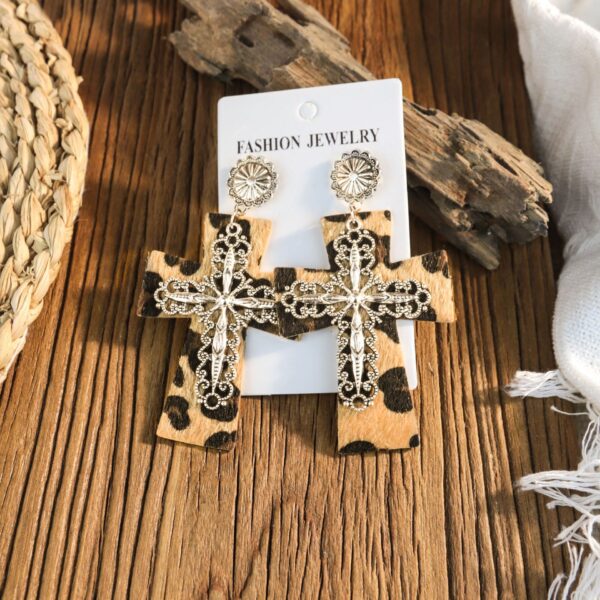 oly-68e6539038d2db5fc894a793922b2ab5 Wholesale Western-style leather leopard print cross earrings