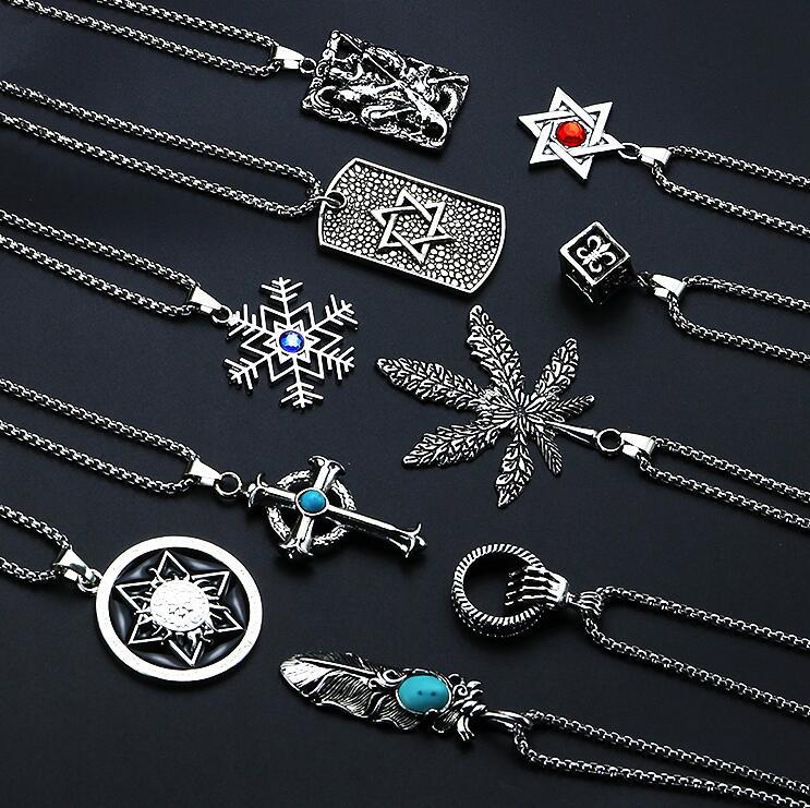 Wholesale European and American men's and women's fashion pendant disco long titanium steel chain net red hip hop necklace y firewood fire jewelry