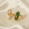 Wholesale 304 Stainless Steel Oval PVD Coated Natural Stone 18K Gold Plated Real Gold Plated INS Style Simple Style Waterproof Non Tarnish Plating Inlay Gold Rings
