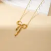 Wholesale Jewelry Vacation Simple Style Heart Shape Bow Knot Titanium Steel Plating Pendant Necklace Cable Chain