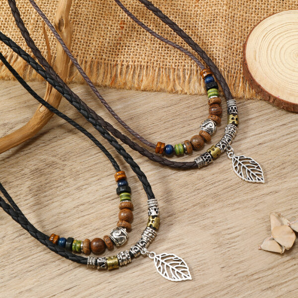 Wholesale Vintage leaf pendant multi-layer pull-out handmade necklace