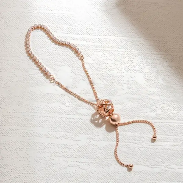 Wholesale Rose Gold Necklace Shiny Bracelet Light Luxury Fashion Gift Inlaid Luxurious Sweet Birthday Versatile Water Plated Copper Round Dot Oval Zircon