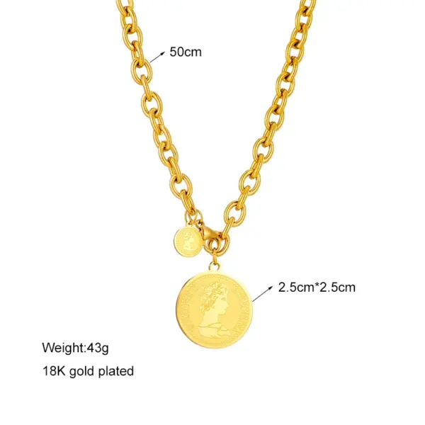 Wholesale PVD Coated 18K Gold Plated Portrait Stainless Steel Vintage Style Waterproof Non Tarnish 304 Stainless Steel Necklace