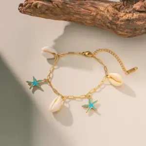 QYB5095 Blue Starfish Anklet / Gold