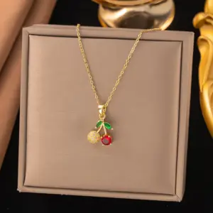 8281 Rhinestone Zircon Cherry Necklace / Gold