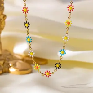 Qyh6191 Colorful Daisy Necklace / Gold