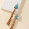 Wholesale Cross-border European and American Jewelry Retro T-shaped Turquoise Tassel Brown Hanging Korean Velvet Earrings