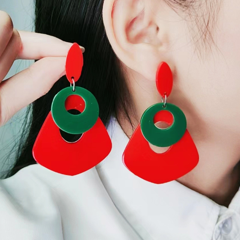 Wholesale New Geometric Round Hollow Splicing Earrings Acrylic Earrings Exaerated Stylish Contrasting Color Earrings Earrings for Women