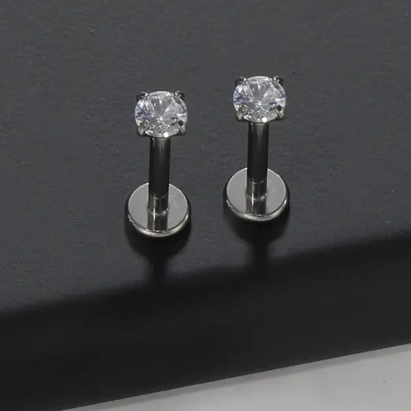 Wholesale Simple Style Geometric Pure Titanium Zircon Lip Stud Tongue Nail In Bulk