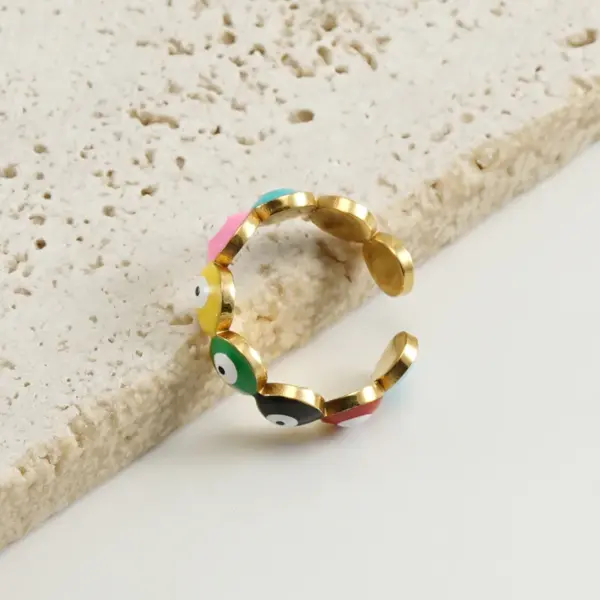 Wholesale PVD Coated Devil'S Eye 304 Stainless Steel Hip-Hop Cool Style Waterproof Non Tarnish Open Ring