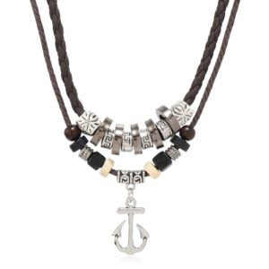Brown leather rope anchor pendant