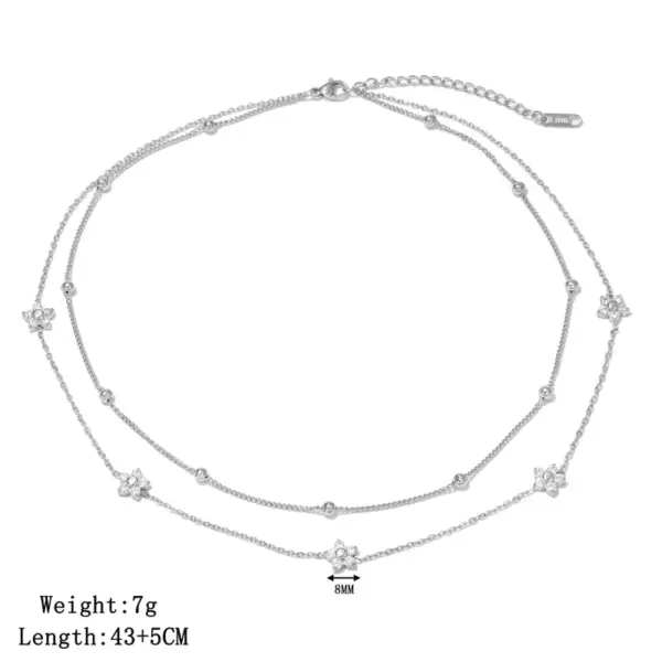 Wholesale Titanium Steel Star Flower Pendant Clavicle Chain Necklace Stainless Steel Non-fading Double Layer Stackable Women's Jewelry