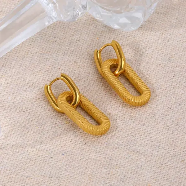 Wholesale PVD Coated Real Gold Plated Oval Thread 304 Stainless Steel Elegant Retro Waterproof Non Tarnish Drop Earrings
