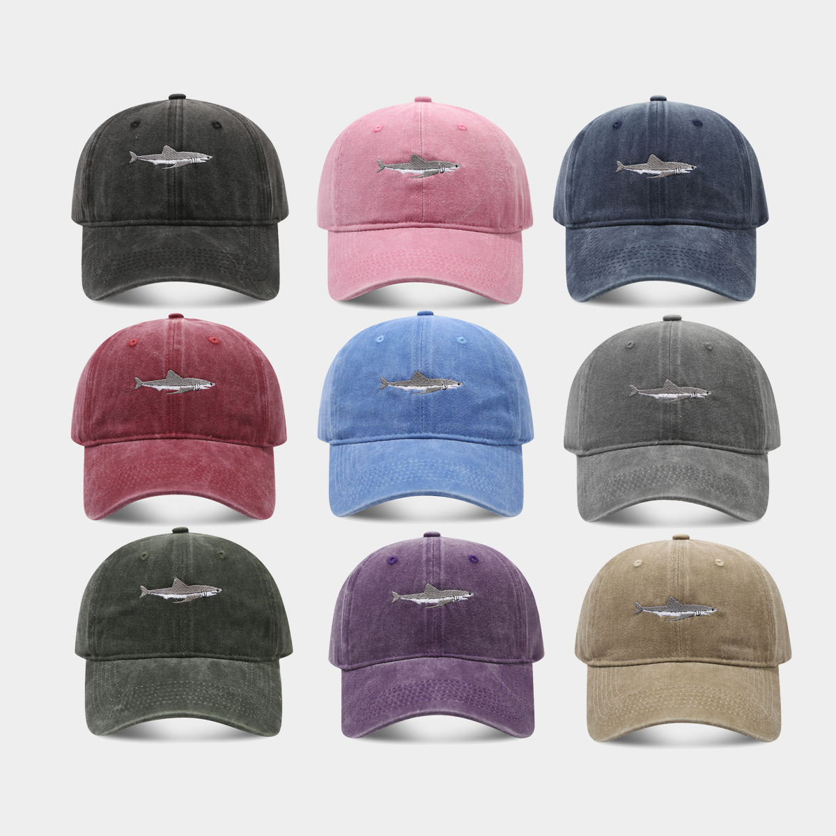Wholesale European and American Cross-border Men's Srts Casual Shark Baseball Cap Washed Old Street Fashion Trend Women's Sunshade Cap