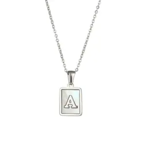 Fritillary Letter Square Pendant Necklace-Ea544901s Steel Color-Letter A